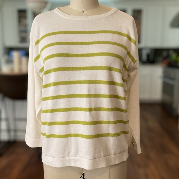 Amina Rubinacci Italy Cotton White Pistachio Striped Pullover Sweater - Picture 1 of 8